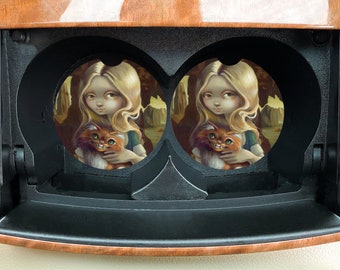 Alice in a Da Vinci - Gothic Wonderland Decor- Car Coasters Accessories- Valentine Gift for Her