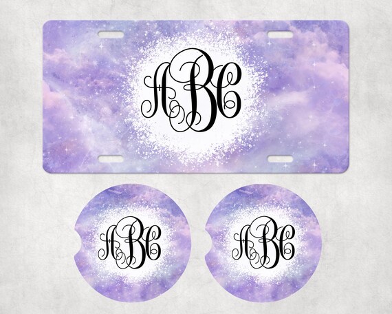 Purple Monogram Car Accessories - Personalized Clouds Drink Coasters, License Plate - Mother’s Day, Birthday, Thank you Gift