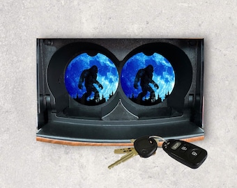 Bigfoot Car Coasters - Once in a Blue Moon car coasters funny Gag gift set of 2  Sasquatch Car Accessories Large Coffee Table Drink Coasters