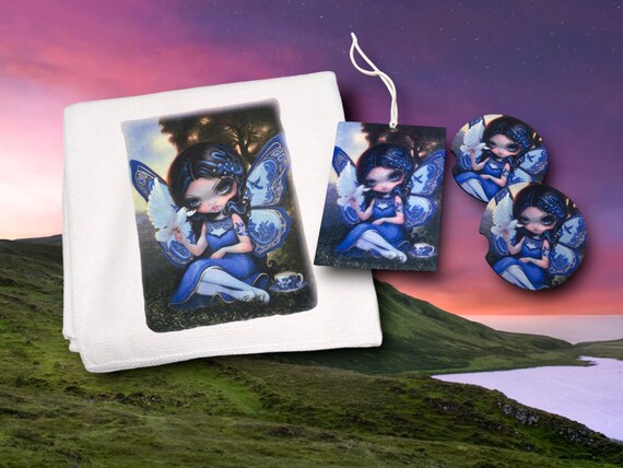 Fairy with Dove Car Accessories - - Blue Willow - Gothic Fantasy Spring Decor - Gift for Her - Garden Tea Party Favors - Strangeling