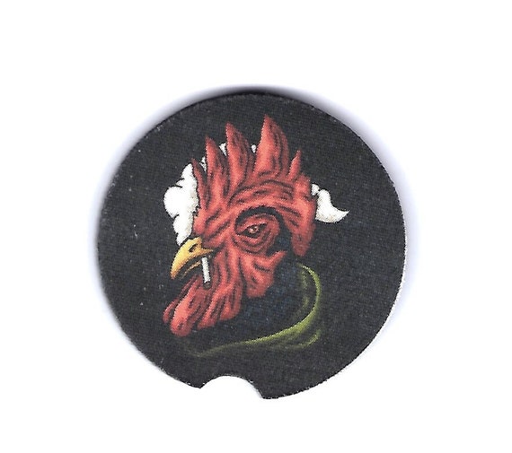 Naughty Barnyard Rooster Car Coasters gift set of 2 - Smoking Cock - Gag Gift for Him - Funny cheeky Fathers Day gift for Dad - Man Cave