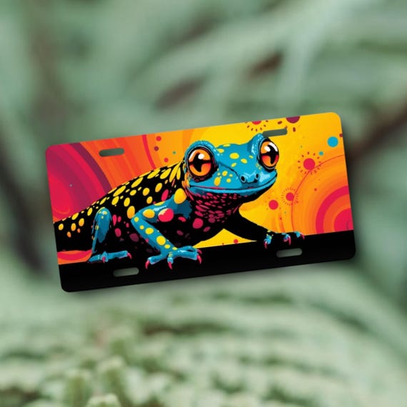 Salamander Pop Art License Plate - vibrant watercolor Newt artwork - Amphibian Aluminum Sublimated Car Tag