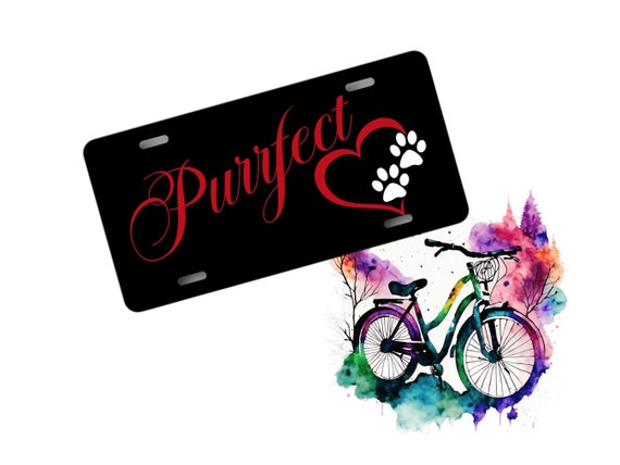 Cat Paws Kids Bike Plate - Personalized Bicycle Tag - Pet Rescue Fundraiser - Red Heart Paw Print - Purrfect Love - Birthday Gift, Thank You