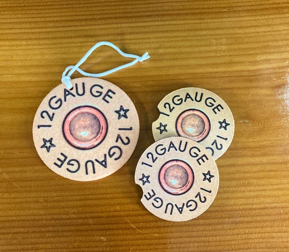 12 Gauge Shotgun Shell Car Coasters - Hunting, 2nd Amendment - Fathers Day Gift for Dad - Guns and Ammo Car Accessories