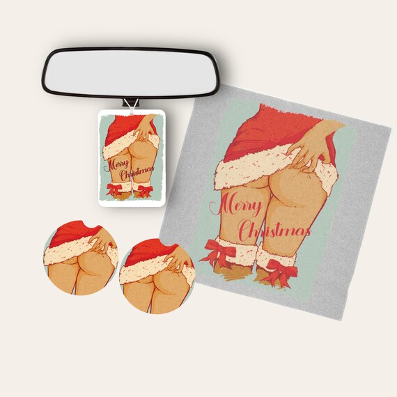 Vintage Christmas Bare Butt Cheeks Gag Gift, Dad Joke - Cheeky Santa’s Helper scratching her backside - Bare Ass Holiday Elf - Sexy Sassy