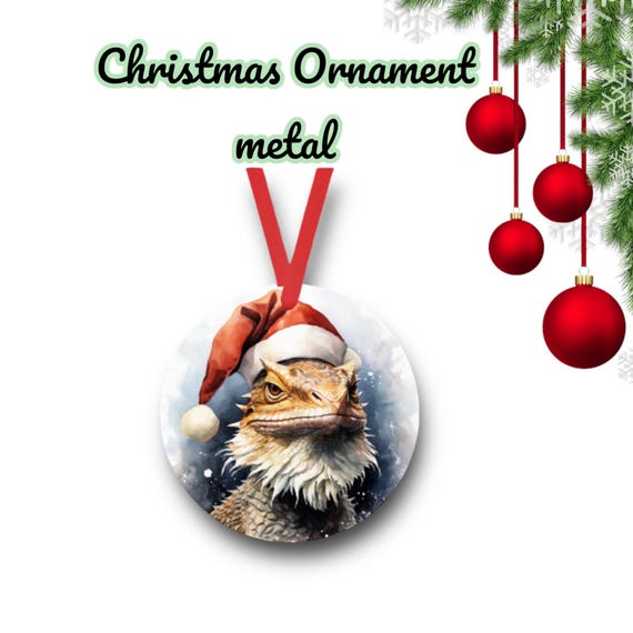 Bearded Dragon Christmas Ornament - Santa lizard - metal holiday Gift Tag - kids room decor -Personalized custom gift - reptile, herp
