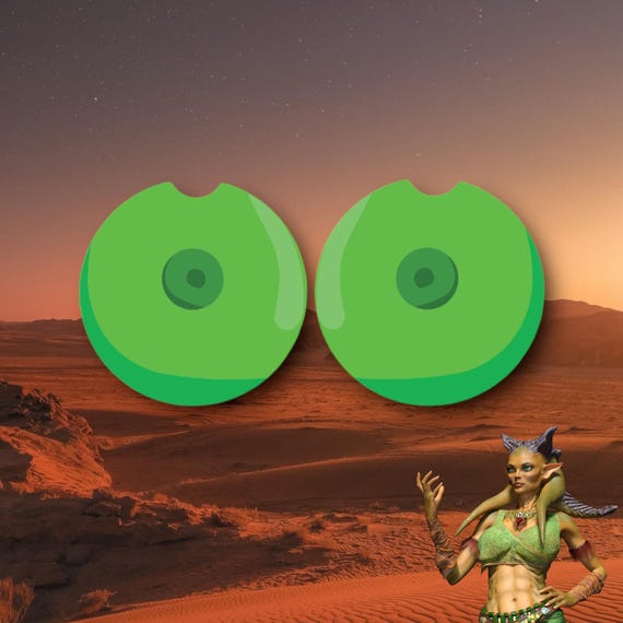 Alien Boobs Car Coasters - Gag Gift for Him - Funny Huge Tits - Big Breasts - Halloween Cosplay Titties - Green Alien Knockers -Bar Coasters
