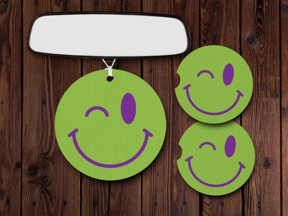 Emoji car accessories - Green Winking Smiley Face - Retro Drink Coasters, Air Freshener - Gift for Teen Driver - Bar Coasters, Party Favors