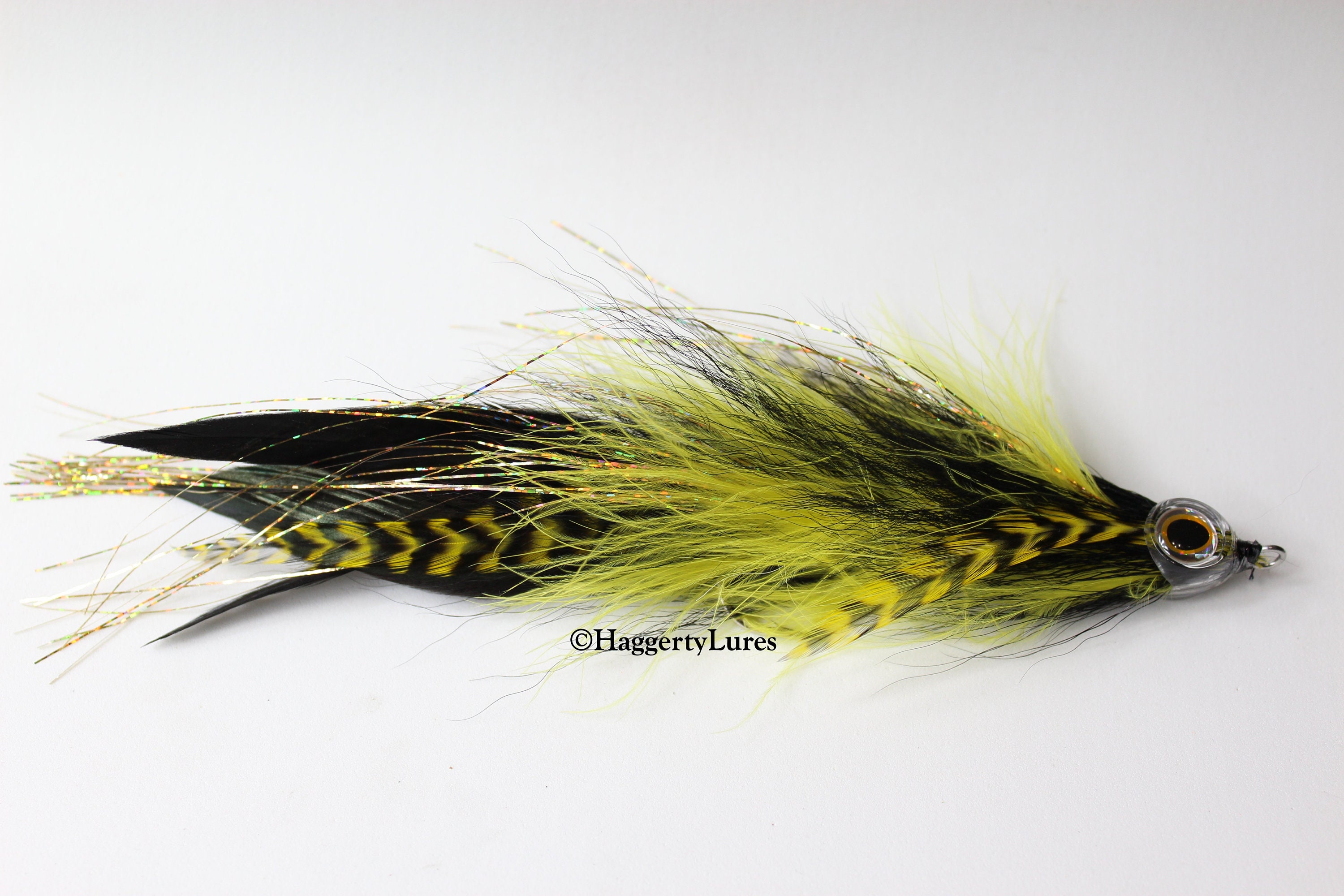 Muskie Streamer Fly Yellow Jointed Pike Bass Trolling Lure for Fly