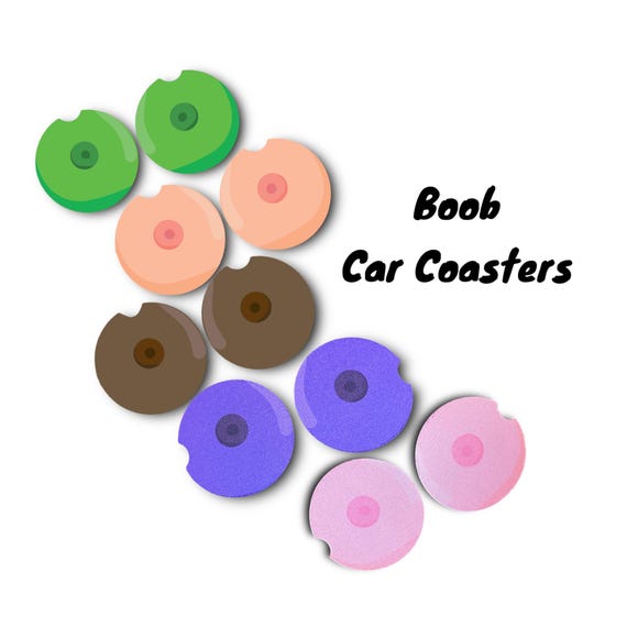 Cartoon Boobs Car Coasters - Big Titties, Huge Knockers - Sexy Anime Cosplay Breasts - Car Accessories - Funny Valentines Gag Gift for Him