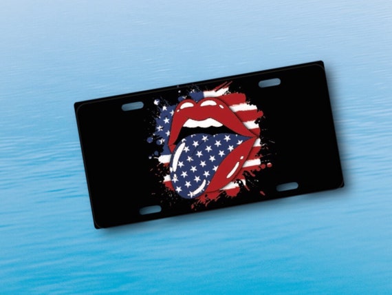 Rock and Roll License Plate - Patriotic Lips and Tongue - Red White and Blue Mouth - Vintage Band Car Tag - 70s 80s Bands