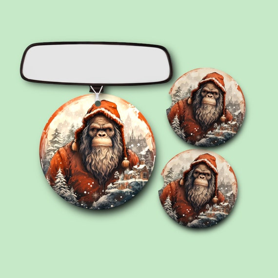 Christmas Sasquatch 6 Bigfoot Car Accessories Gift Set - Winter Bar Drink Coasters, Air Freshener -Mythical Beasts- Cryptid Hunter