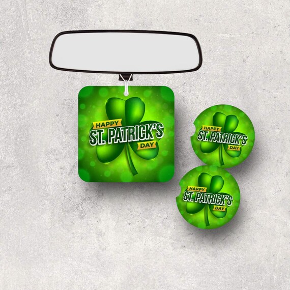 St Patrick’s Day Lucky Irish Clover Car Accessories - Coasters, Air Freshener gift set