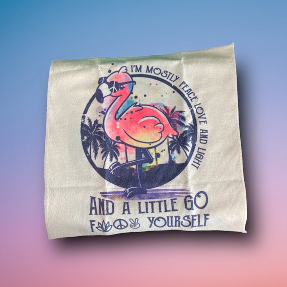 Naughty Pink Flamingo Car Towel - Soft Microfiber - Computer Cloth, Bar Rag - Adult Go Fuck Yourself - Cheeky Gag Gift - Retirement