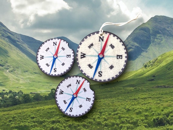 Compass Car Accessories - Coaster, Air Freshener Birthday gift sets for Travelers, Adventurers - Geo Caching - Party Favors - Compass Rose
