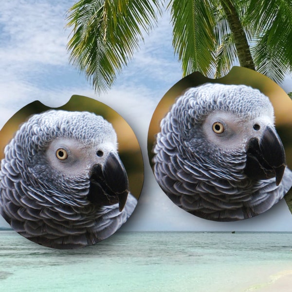 African Gray Coasters - Exotic Pet Parrot Car Accessories, Drink Coasters - Bar, Coffee Table - Birthday gift for Bird Lover - Summer Party