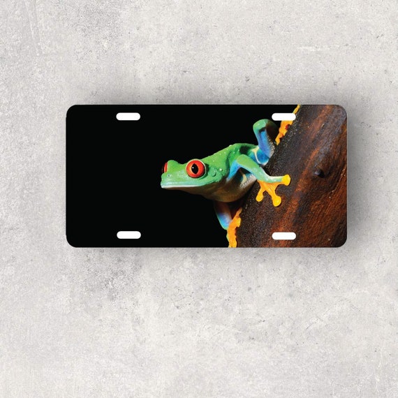 Frog License Plate - Red Eye Tree - Personalized Name Tag - Car, Handicapped, Motorcycle, Bicycle, Kids Bike, Mini Plate - Rainforest