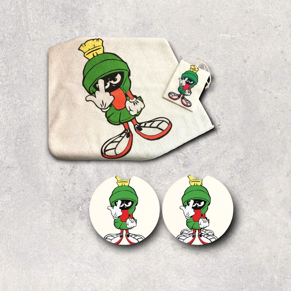 Marvin the Martian Car Accessories - Funny gag gift- Air Freshener, Soft Cloth Towel, Drink Coasters - Office Desk decor - Mousepad