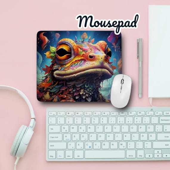 Frog Mouse Pad - Psychedelic Fantasy Art - Trippy Amphibian Office Desk Accessories - Cute Gift - Nature Woodland Animals - Pond Wild Life