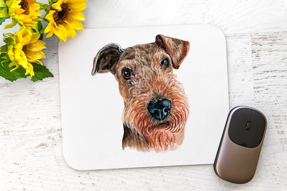 Airedale Terrier Mousepad - Personalized Office Desk Gift Set - Computer Cloth, Coffee Mug, Drink Coasters - Custom Pet Sitter, Dog Mom gift