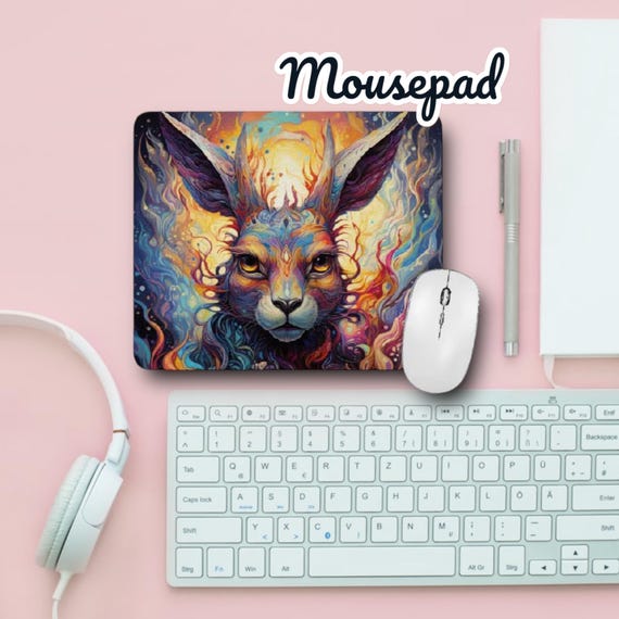 Rabbit Mouse Pad - Psychedelic Fantasy Wild Hare Artwork - Twisted Wonderland - Back to School Laptop Accessories - Student Gift