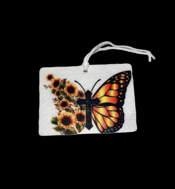 Faith Air Freshener- Inspirational Decor - Sunflower - Religious butterfly gift - Unscented - Save Butterflies - Thank You Gift
