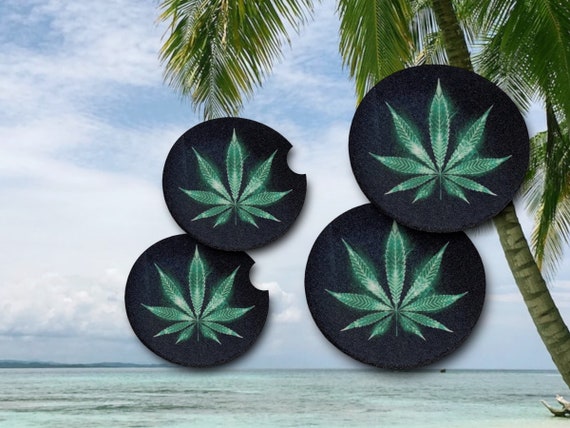 Pot Car Coasters - Weed, Cannabis Leaf, Marijuana - 420 Car Decor - Neoprene Drink Coasters for Bar, Dorm Room, Man Cave - Birthday gift