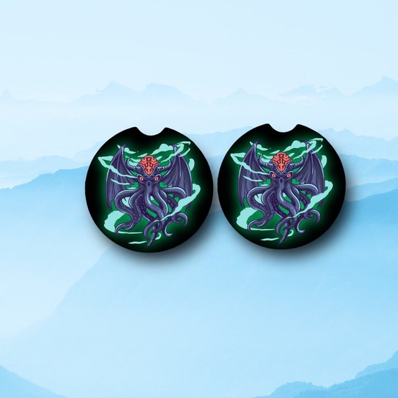 Cthulhu Car Coasters Black - DND, RPG - Call of Cthulhu - Role Playing Horror - Lovecraft Miskatonic God of the Mythos - Octopus Monster