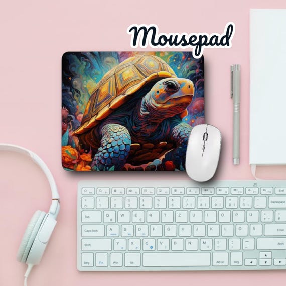 Tortoise Mouse pad- Psychedelic Fantasy Land Box Turtle - Woodland Forest Wildlife - Desk Accessories - Gift for Co-worker - Back to School