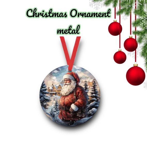 Vintage Santa Claus 2 Ornament - Personalized metal Christmas Gift for him - 2 sided Gift Tag - kids tree decor - traditional Old Man Winter