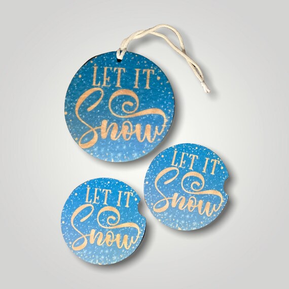 Let It Snow Winter Holiday Car Accessories Air Freshener, Coasters gift set