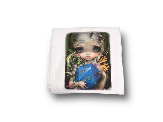 Microfiber Towel 20 Sided Die -Cute Teen Birthday Gift for Her - Jasmine Becket-Griffith - DND Laptop Cloth, Kitchen - Dungeons and Dragons