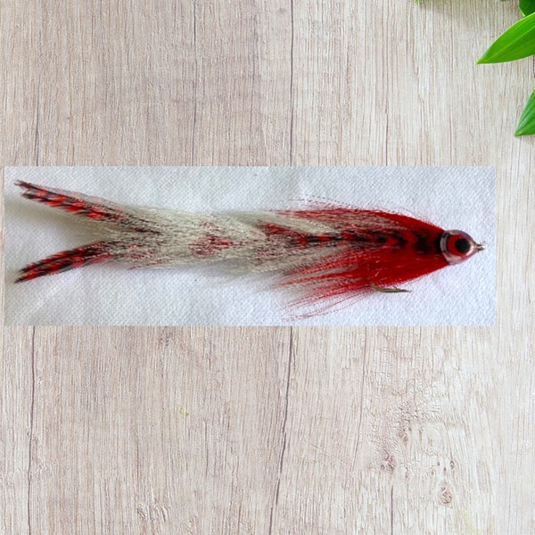 Red White Big Game Changer Streamer Fly - Fly Fishing - Articulated Freshwater Muskie Flies - Pike, Bass - Trolling Streamer 6" to 8"