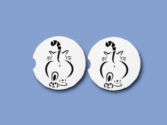 Cat Butt Hole Car Coasters, Cheeky Drink Coasters - She Shed Home Decor - Crazy Cat Lady - Walk Away -Sassy Chonky Kitty rear view, backside