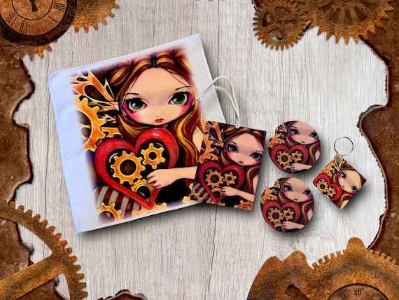 Clockwork Valentine Steampunk Heart- Gothic Fantasy Art - Car Accessories - Anime Fairy Gift set - Jasmine Becket-Griffith - Teen Girl Gift