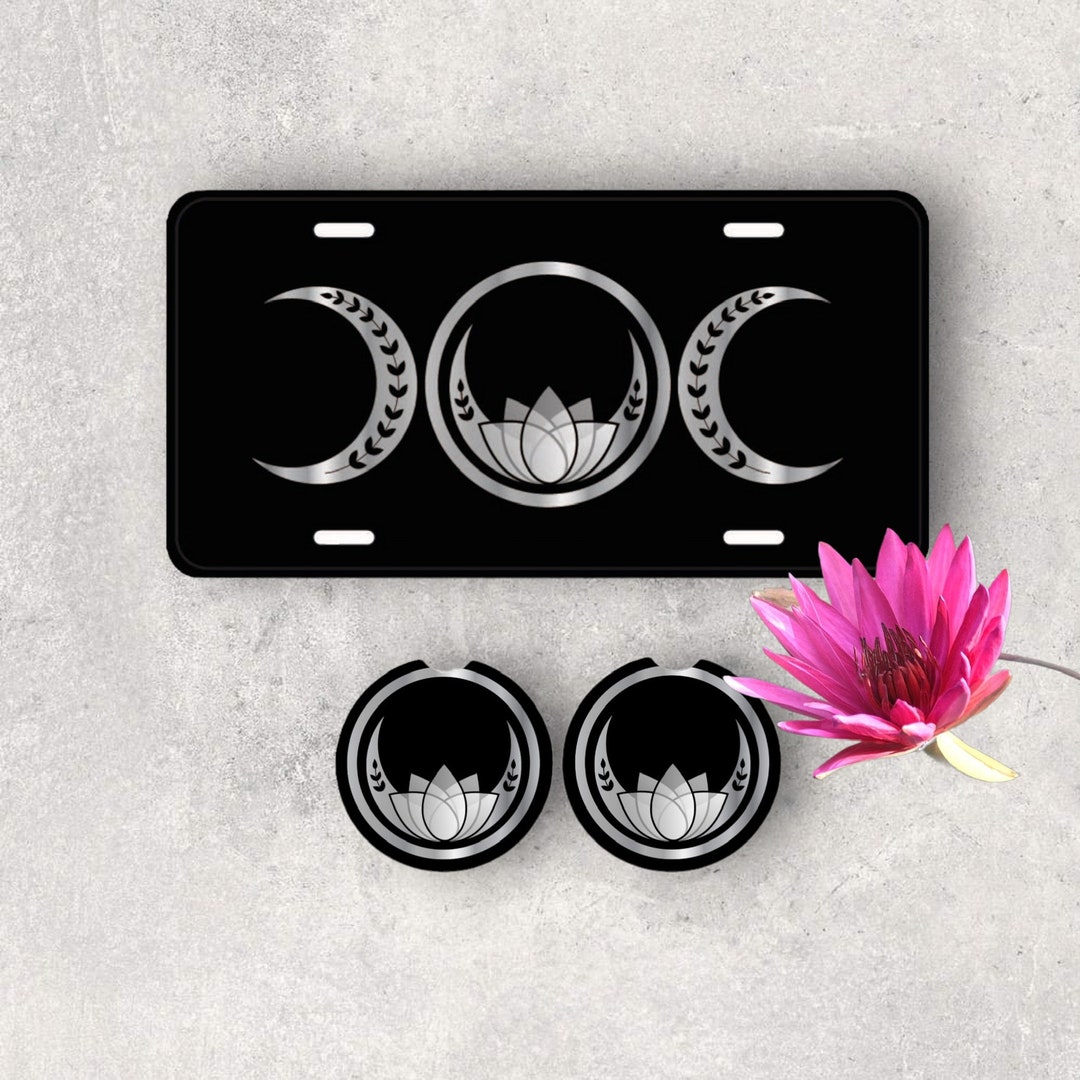 Moon Phases With Lotus Car Accessories Silver Wiccan Pagan Nature Yoga