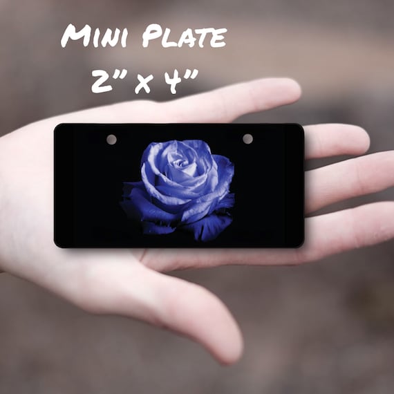 Blue Rose Mini License Plate - Garden She Shed sign - Small Metal Wall Sign - Scooter Tag, Bike Name Plate, Tricycle Plate -Craft Room Decor