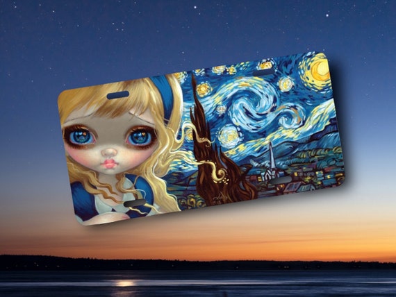 Starry Night License Plate - Alice in Twisted Wonderland -Gothic Fantasy Decor - Van Gogh - ATV, Golf Cart, Bicycle Tag - Gift for Her