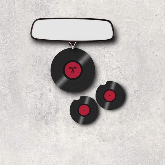 Personalized Record Car Accessories  -Vintage Vinyl 45 LP Coasters, Air Freshener - Flexible Neoprene - Nostalgic gift - Your Text Here