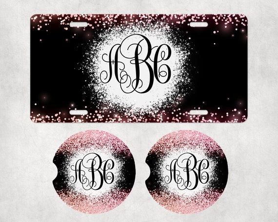 Pink Monogram Car Accessories - Personalized Birthday gift for Her - Custom Coasters, License Plate - Wheelchair, Scooter, Stroller Tag