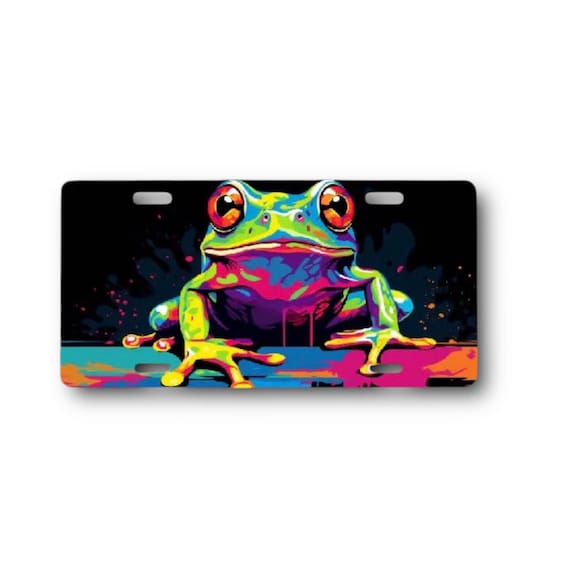 Frog Pop Art License Plate - Amphibian Aluminum Sublimated Car Tag, kids bike plate, Wheelchair Tag - Rainforest Decor