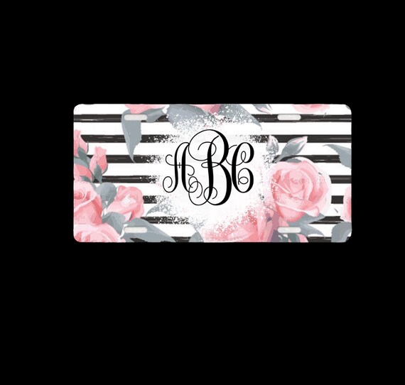 Personalized License Plate - Vintage Pink Roses - Monogrammed Car Tag - Custom Victorian Floral decor - Romantic Valentines gift for Her