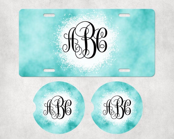 Teal Blue Monogram Car Accessories -coasters, license plate, air freshener, towel - Personalized Birthday Gift