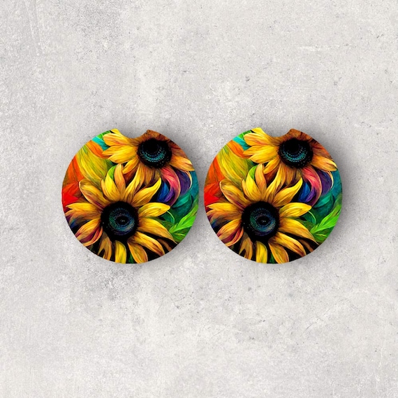 Sunflower Car Coasters - Summer Flowers - Mother’s Day gift - Cottage cup holder decor - Birthday gift for Friend - Floral boho
