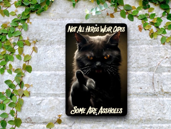 Black Cat Wall Art - Cats are Assholes metal sign - Gift for Cat Lover - Quotes about Life - Naughty Gag Gift for Him, Funny gift for her