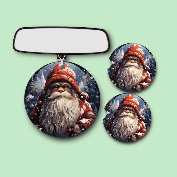 Christmas Sasquatch 17 -Bigfoot Car Accessories Gift Set - Santa Claus Gnome Drink Coasters, Air Freshener - Mythical Beasts- Cryptid Hunter