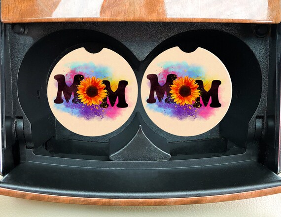 MOM sunflower Car Coasters - Mothers Day Gift - Drink Coasters - Kitchen, Coffee Table, She Shed decor