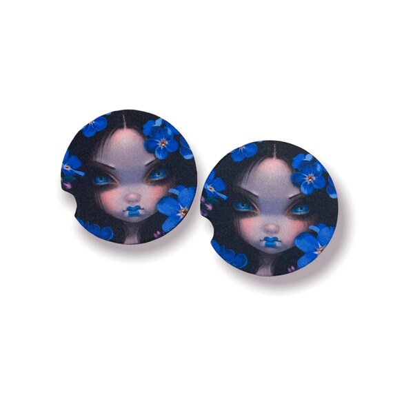 Forget Me Not Flowers Car Coasters - Summer Gothic Fantasy Floral Gift for Her - Remembrance - Jasmine Becket-Griffith