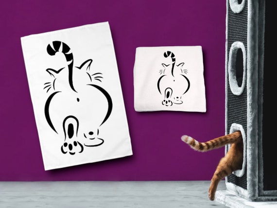 Cat Butt Hole Towel - Cheeky soft Computer Cloth, Car Shammy, She Shed, Golf Towel - Crazy Cat Lady - Walk Away - Rear View Kitty Backside