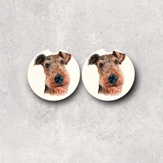 Airedale Terrier Car Coasters - Dog Breeds for Pet Lovers, Sitters, Walkers - Dog Mom, Dog Daddy gift - cute drink coasters